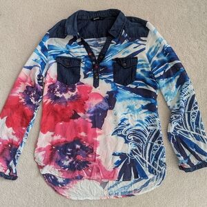 Deaigual Whimsigoth Featival Tie-dye Colorful Button-Up Shirt
